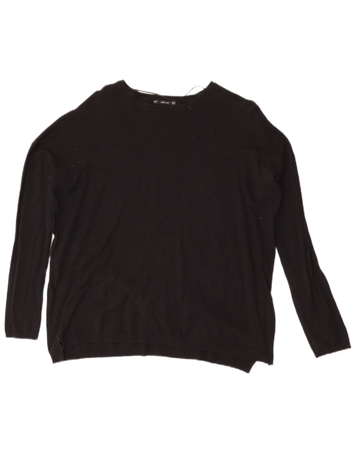 Zara Damen-Pullover, übergroß, U-Boot-Ausschnitt, Gr. 14, mittelschwarz