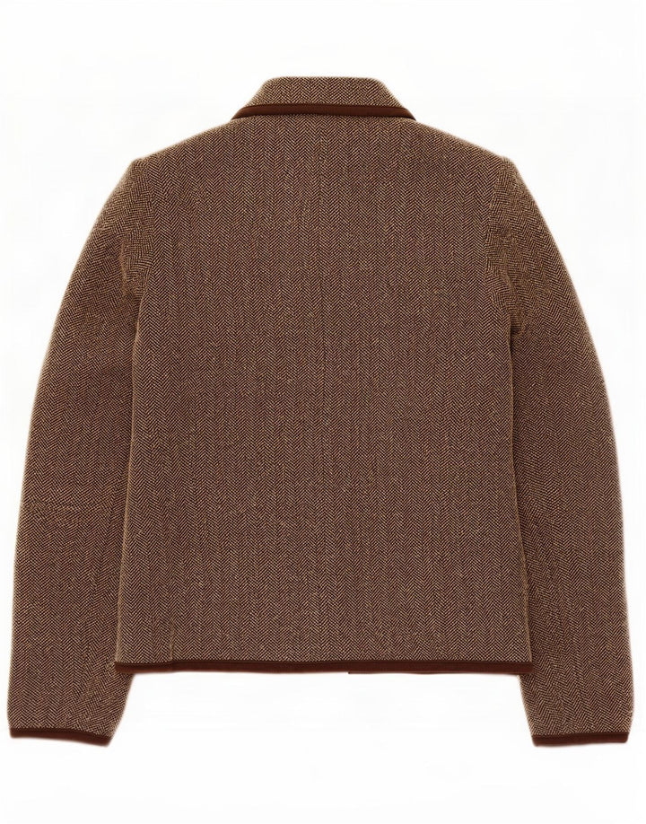 Marks & Spencer Damen-Blazer-Jacke, UK 10, kleines braunes Fischgrätenmuster