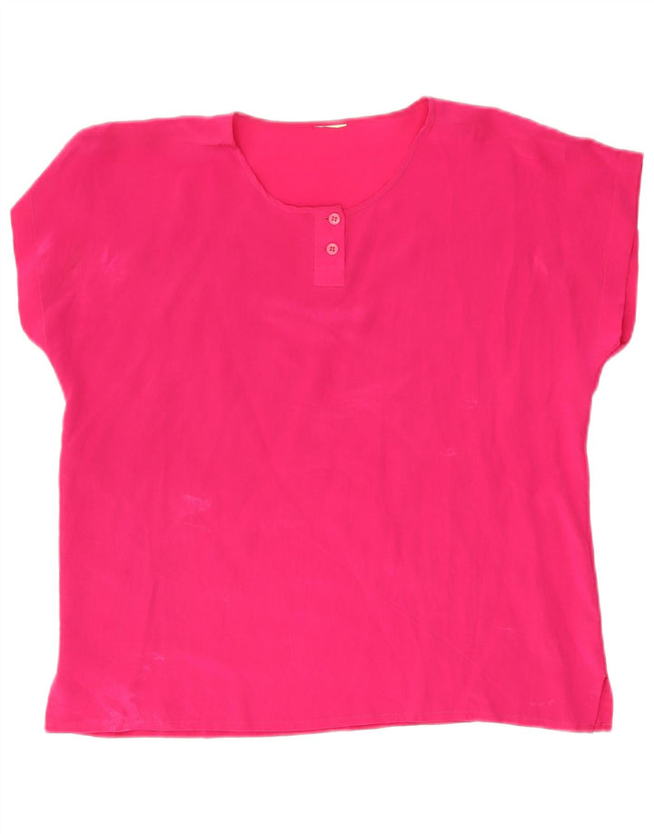 Vintage Damen Bluse Top UK 16 Große rosa Seide