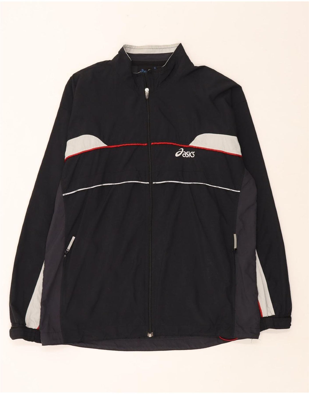 Asics Herren-Trainingsanzug-Top-Jacke XL, schwarzes Colourblock-Polyamid