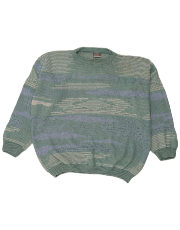 Vintage Herren-Pullover mit U-Boot-Ausschnitt, Größe 52/54, groß, grün, geometrisch