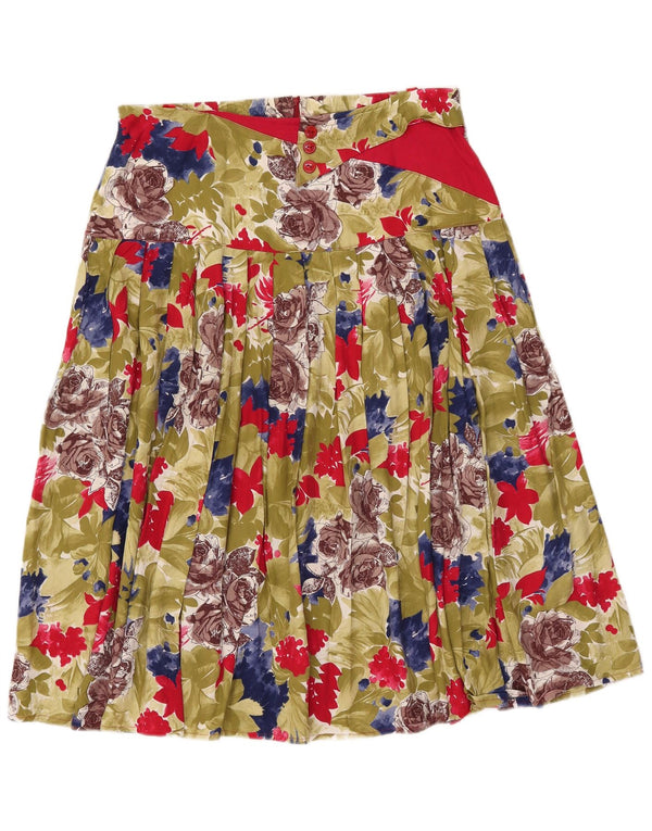 Vintage Damen Faltenrock in A-Linie IT 44 Medium W33 Khaki Floral