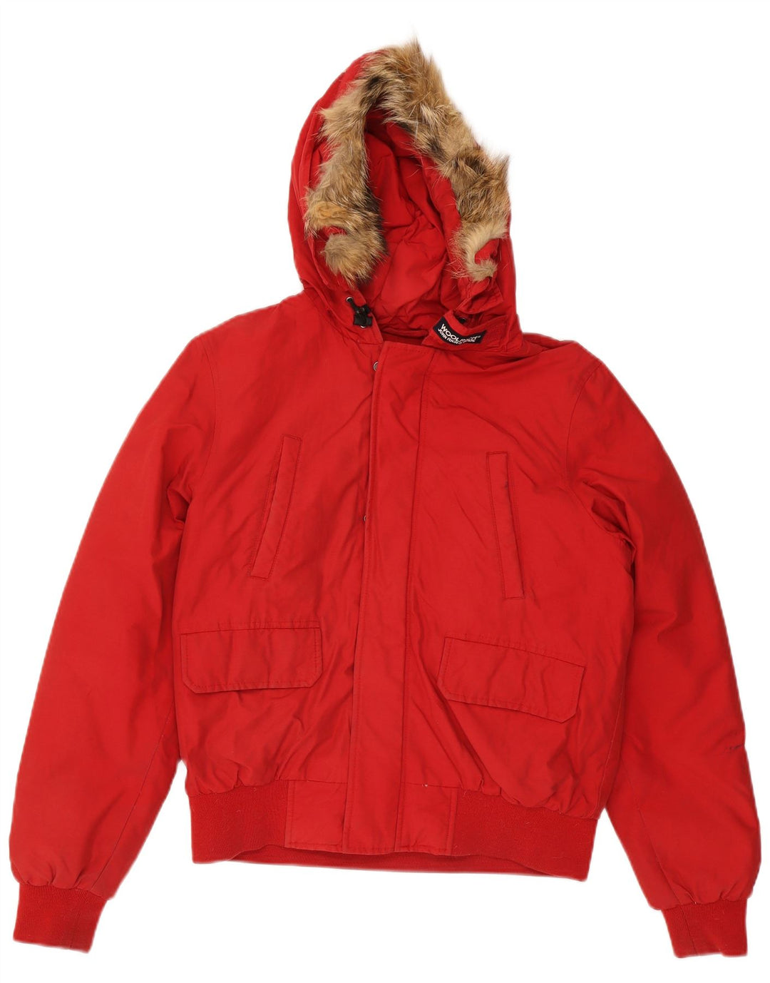 Woolrich Wattierte Jungenjacke mit Kapuze, 13–14 Jahre, rote Baumwolle