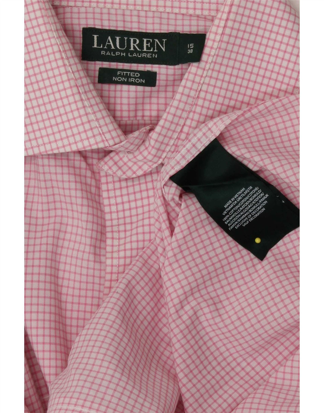Ralph Lauren Herren-Hemd, tailliert, Größe 15 38, mittelrosa, kariert, Baumwolle