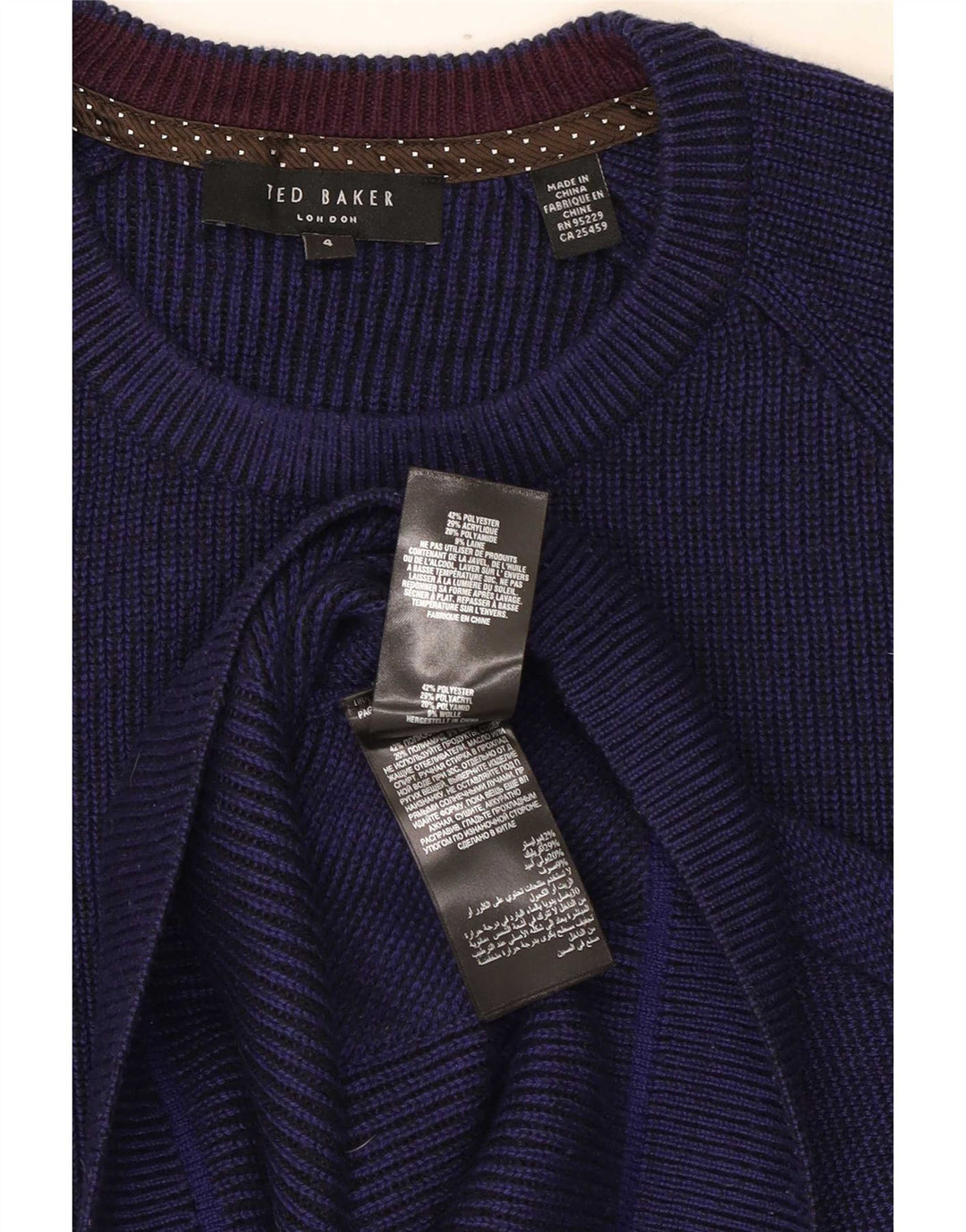 Ted Baker Herren-Pullover mit Rundhalsausschnitt, Größe 4, groß, marineblaues Polyester