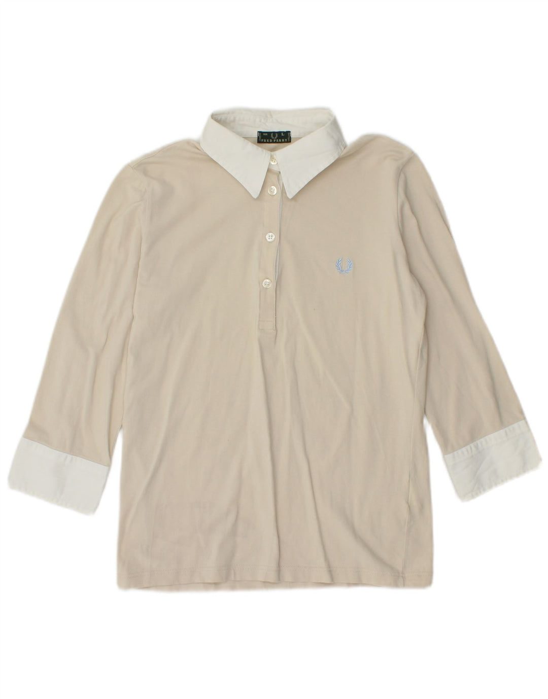 FRED PERRY Damen-Pulloverhemd mit 3/4-Ärmeln, UK 14, Größe L, Beige, Farbblock