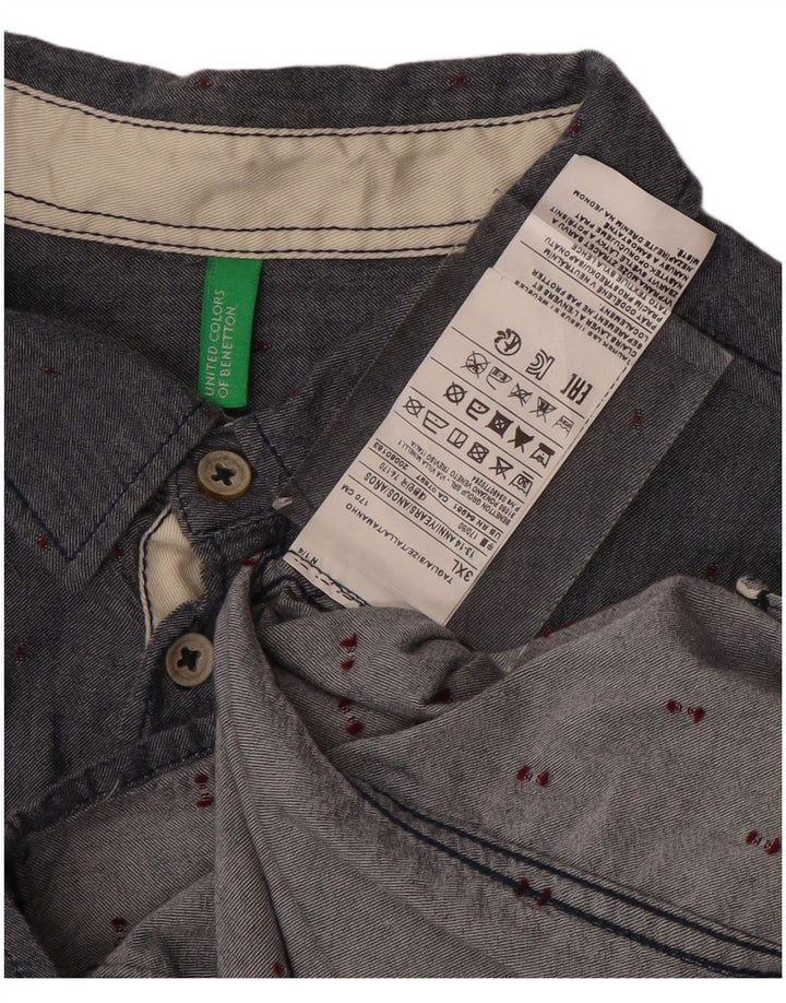 BENETTON Jungen-Hemd, 13–14 Jahre, 3XL, marineblau gepunktete Baumwolle