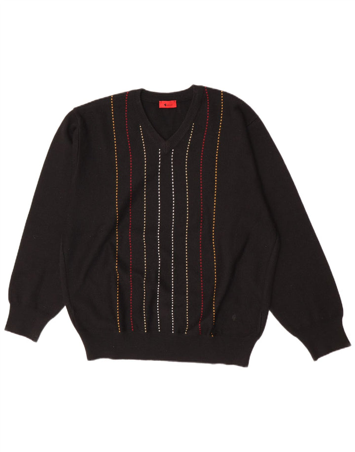 Gabicci Herren-Pullover mit V-Ausschnitt, XL, schwarz gestreift, Wolle
