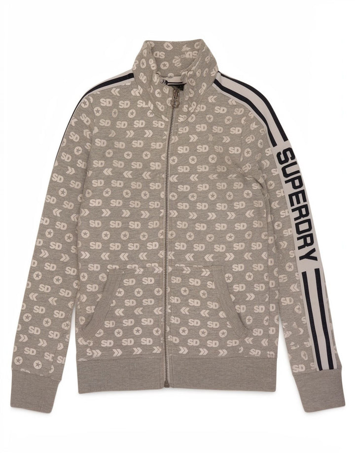 Superdry Damen-Trainingsanzugoberteil mit Grafik, UK 10, Größe S, Grau, Baumwolle