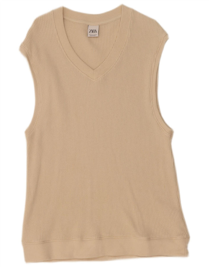 Zara Herren Weste Tank Top XL Beige Baumwolle