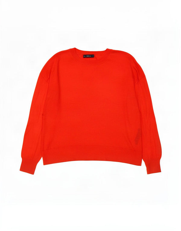 Zara Damen-Pullover mit U-Boot-Ausschnitt, UK 14, mittelrote Viskose
