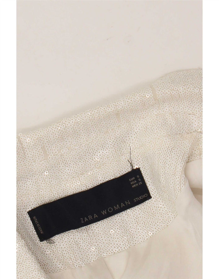 Zara Damen-Blazer mit 1 Knopf und Pailletten, Gr. 10, Weiß