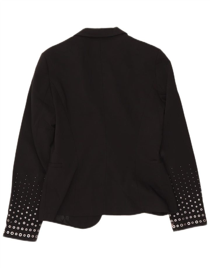 ZARA Damen 1-Knopf-Blazerjacke UK 12 Mittelschwarzes Polyester