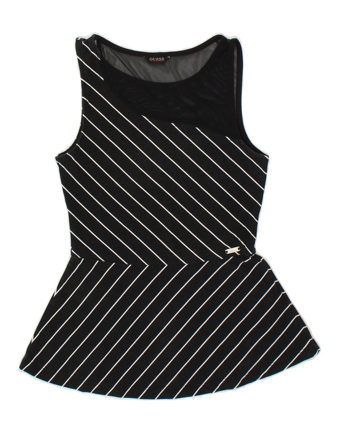 GUESS Womens Sleeveless Blouse Top UK 4 XS Black Striped Polyester Vintage Guess and Second-Hand Guess from Messina Hembry 