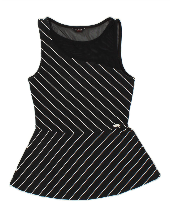 GUESS Womens Sleeveless Blouse Top UK 4 XS Black Striped Polyester Vintage Guess and Second-Hand Guess from Messina Hembry 