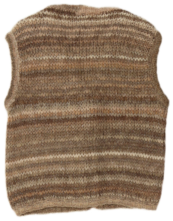 Vintage Damen Ärmelloser Cardigan Pullover UK 10 Klein braun gestreift