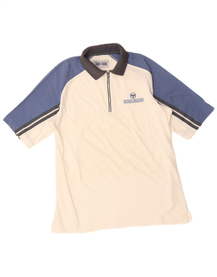 SERGIO TACCHINI Herren-Poloshirt aus mittelweißer Colourblock-Baumwolle