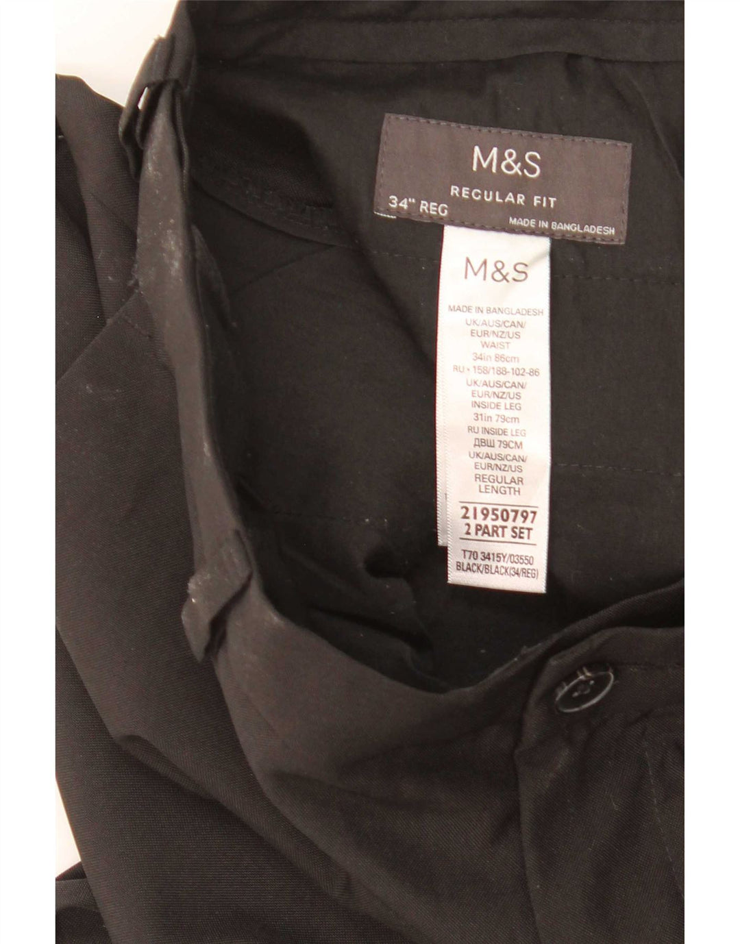 Marks & Spencer Herren-Chinohose mit gerader Passform und normaler Passform, W34, L31, Schwarz