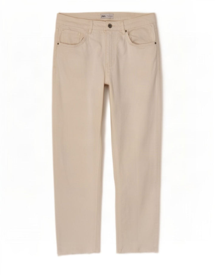 Zara Damen Crop Straight Jeans EU 40 Medium W30 L26 Weiß