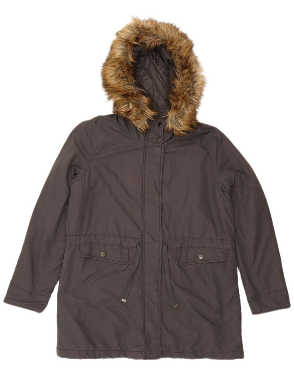 Benetton Damen-Parkajacke mit Kapuze, UK 40, Größe L, graue Baumwolle