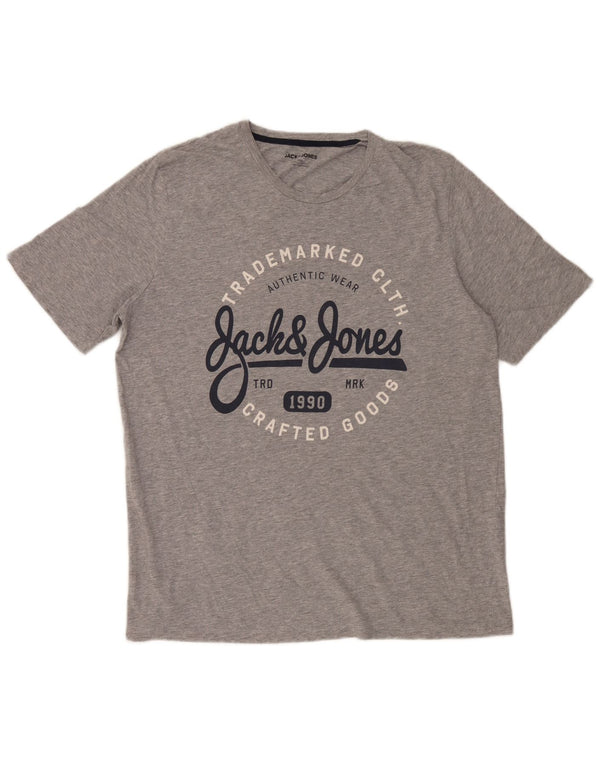 Jack & Jones Herren-T-Shirt mit Grafik, 2XL, grau meliert, Baumwolle