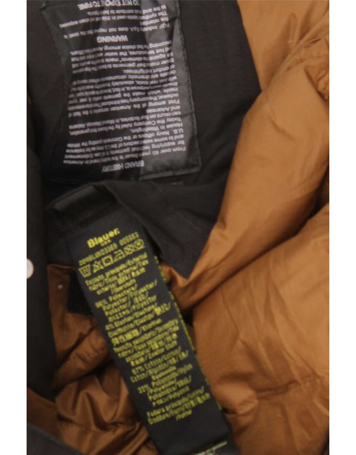 Blauer wattierter Herrenmantel mit Kapuze, UK 44 2XL, schwarzes Polyester