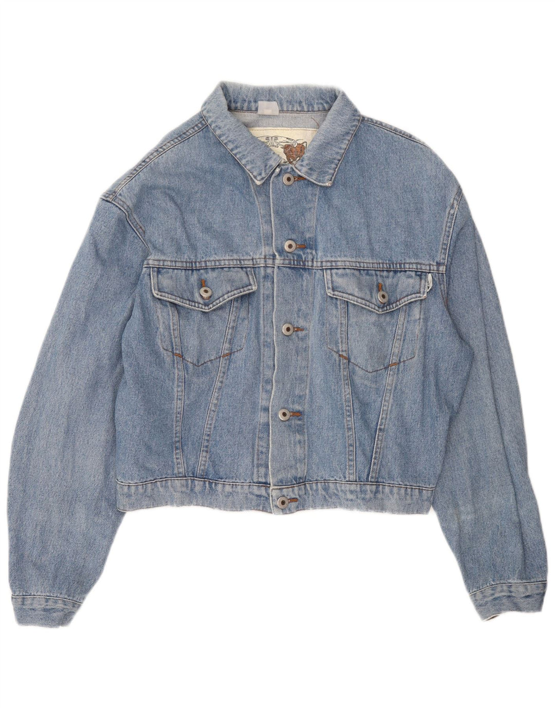 Vintage Damen Loose Fit Crop Jeansjacke UK 16 Large Blau