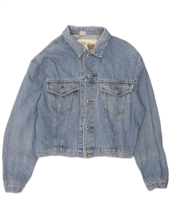 Vintage Damen Loose Fit Crop Jeansjacke UK 16 Large Blau