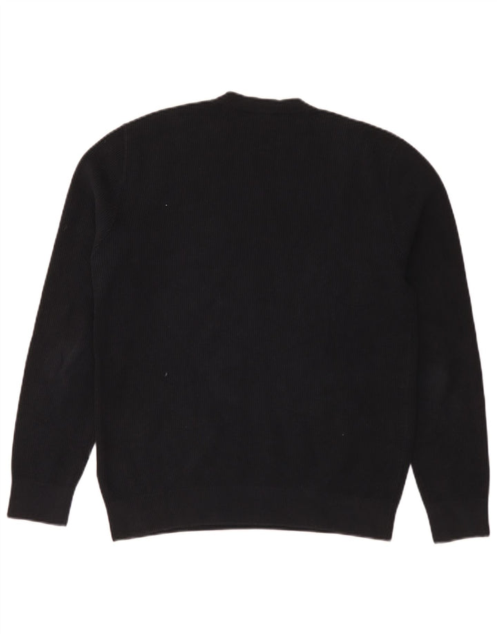Cos Herren-Pullover mit Rundhalsausschnitt, Größe S, schwarze Baumwolle