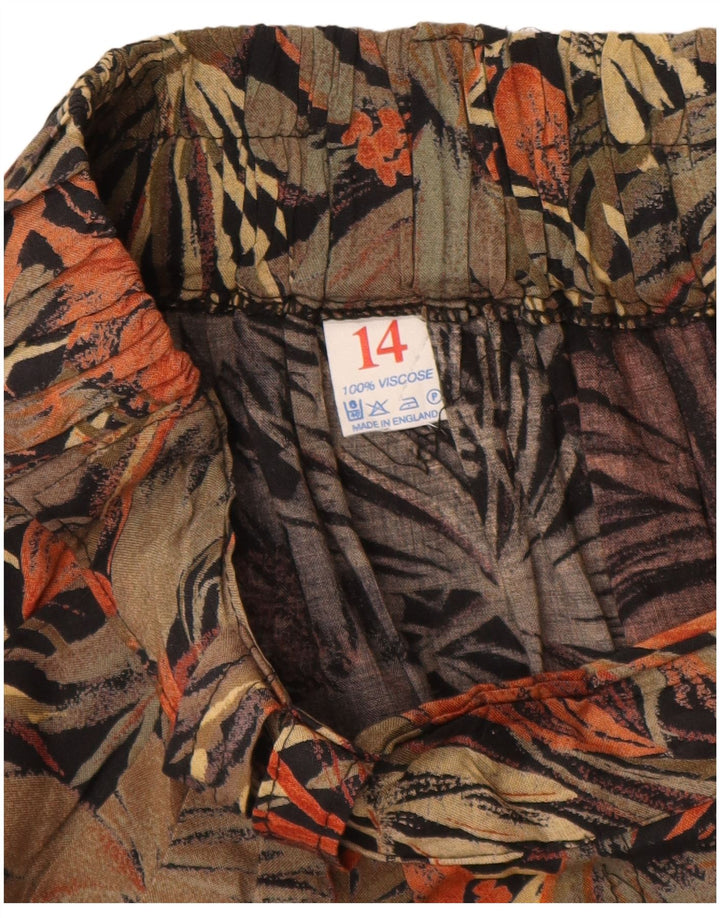 VINTAGE Damen A-Linienrock UK 14 Medium W28 Braune Viskose mit Blumenmuster