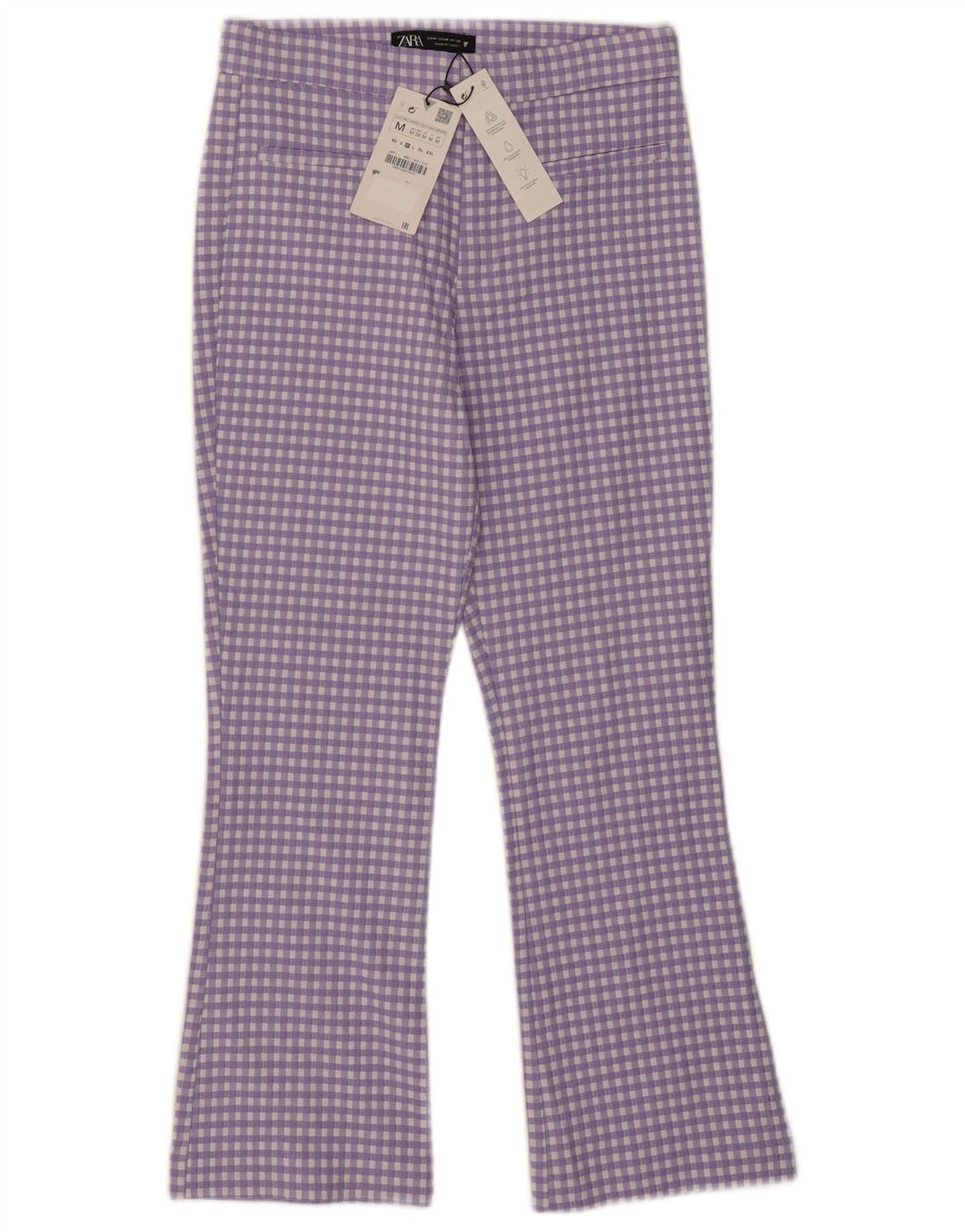 Zara Damen Bootcut-Hose, mittelgroß, W28, L25, lila Gingham
