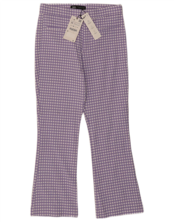 Zara Damen Bootcut-Hose, mittelgroß, W28, L25, lila Gingham