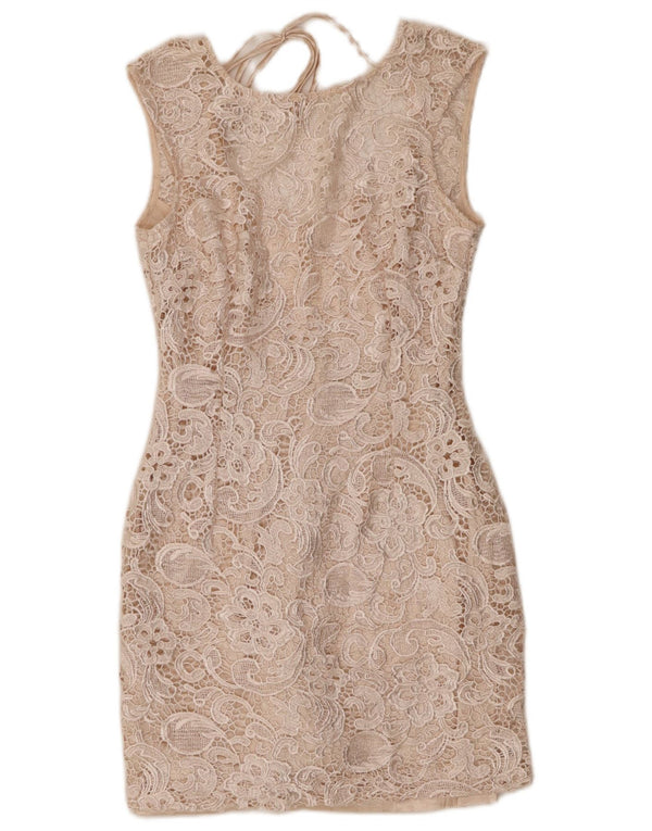 Lipsy Damen ärmelloses Spitzen-Etuikleid, Größe S, Beige, Paisleymuster