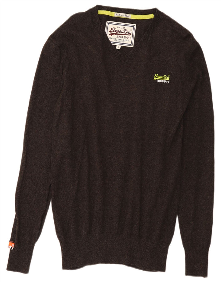 Superdry Herren-Pullover mit V-Ausschnitt, groß, braune Baumwolle