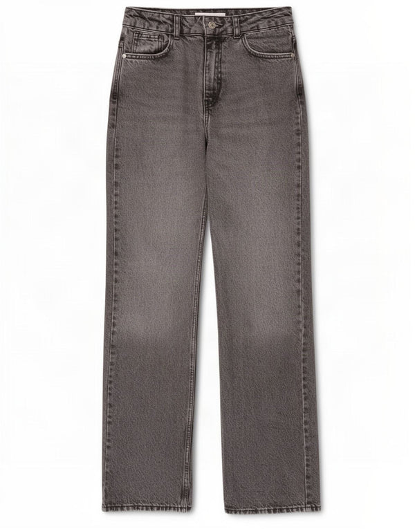 Zara Damen-Jeans mit hoher Taille, EU 36, XS, B26, L32, graue Baumwolle