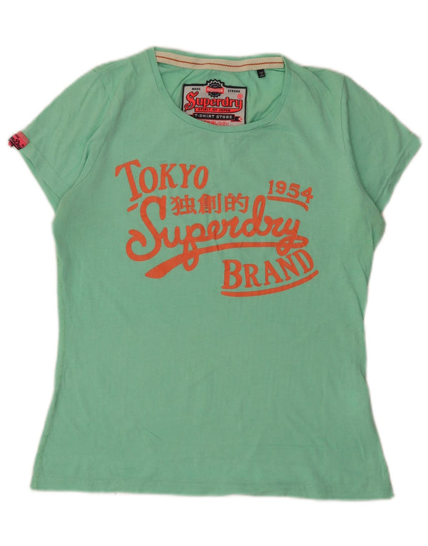 Superdry Womens Graphic T-Shirt Top UK 14 Large Green Cotton