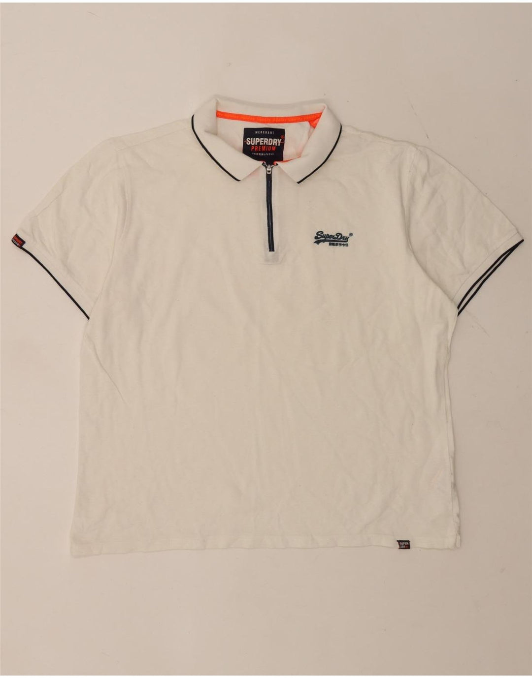 Superdry Herren Poloshirt 2XL weiß gestreift aus Baumwolle