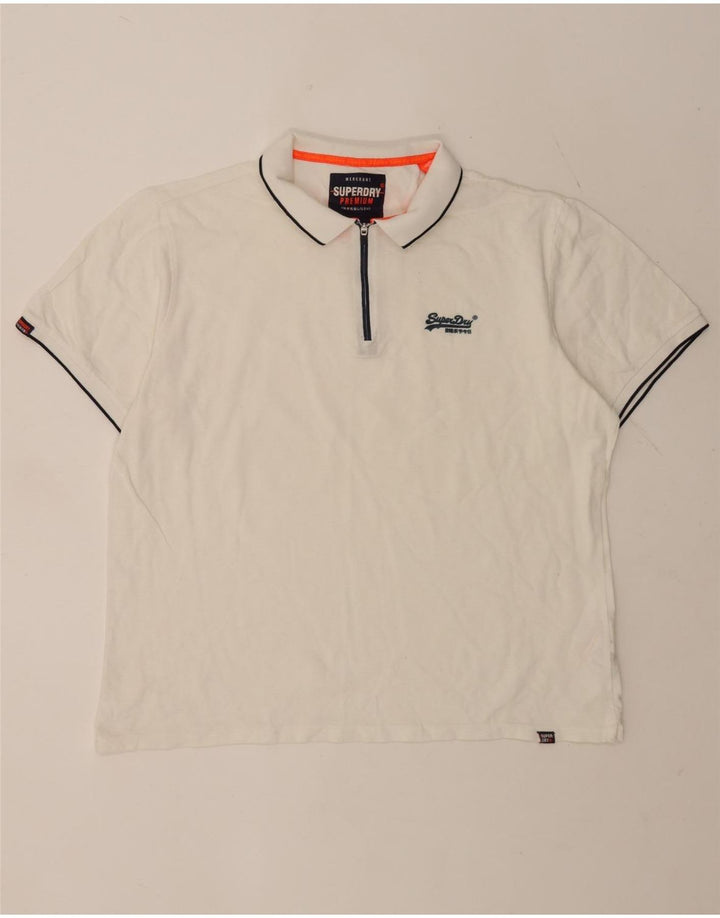 Superdry Herren Poloshirt 2XL weiß gestreift aus Baumwolle