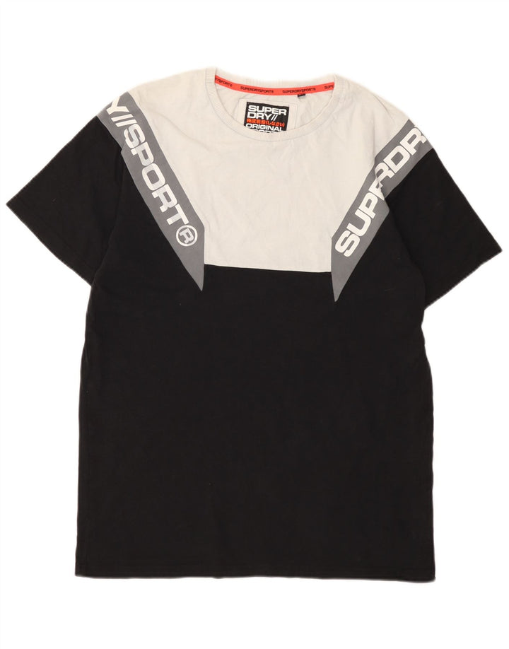 Superdry Herren Grafik-T-Shirt-Oberteil aus mittelschwarzer Colourblock-Baumwolle