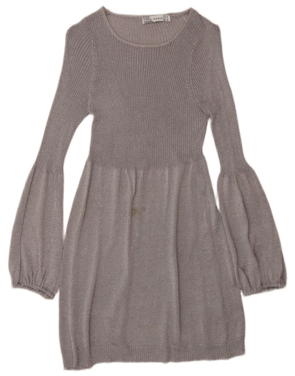 Zara Damen Langarm-Pulloverkleid UK 12 Mittelgrau