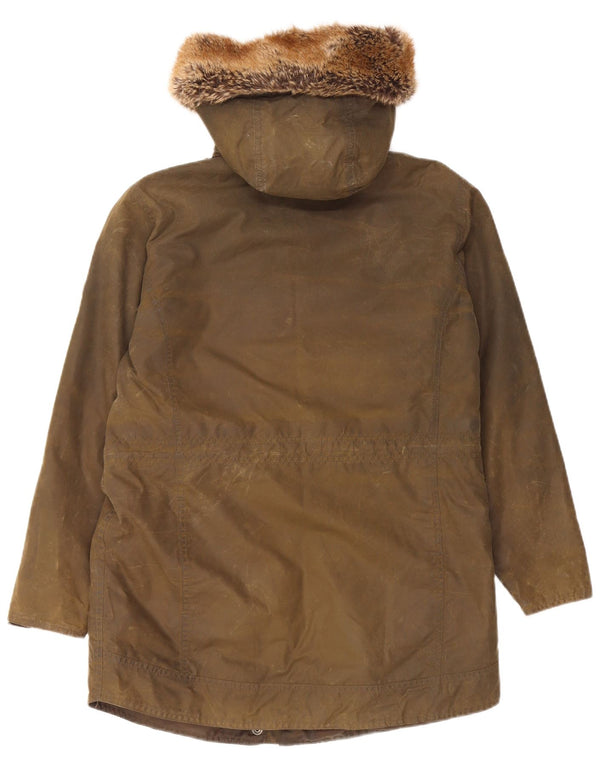 Barbour Damen-Jacke aus gewachster Baumwolle mit Kapuze, UK 12, mittlere Khaki-Baumwolle