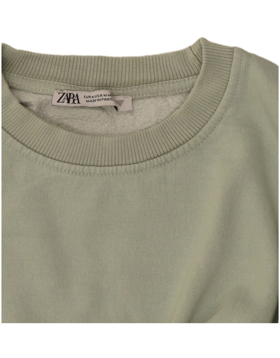 ZARA Damen 3/4-Ärmel Crop Sweatshirt Pullover UK 14 Mittelgrüne Baumwolle