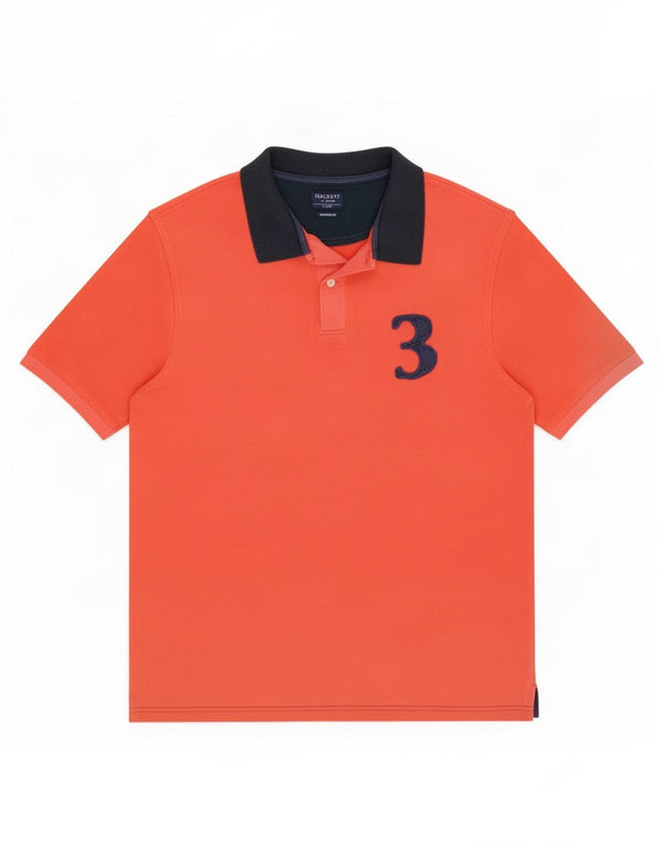 Hackett Mens Graphic Polo Shirt XL Orange Colourblock Cotton