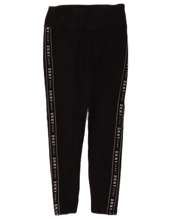 Dkny Womens Crop Graphic Leggings UK 8 Small Schwarze Baumwolle