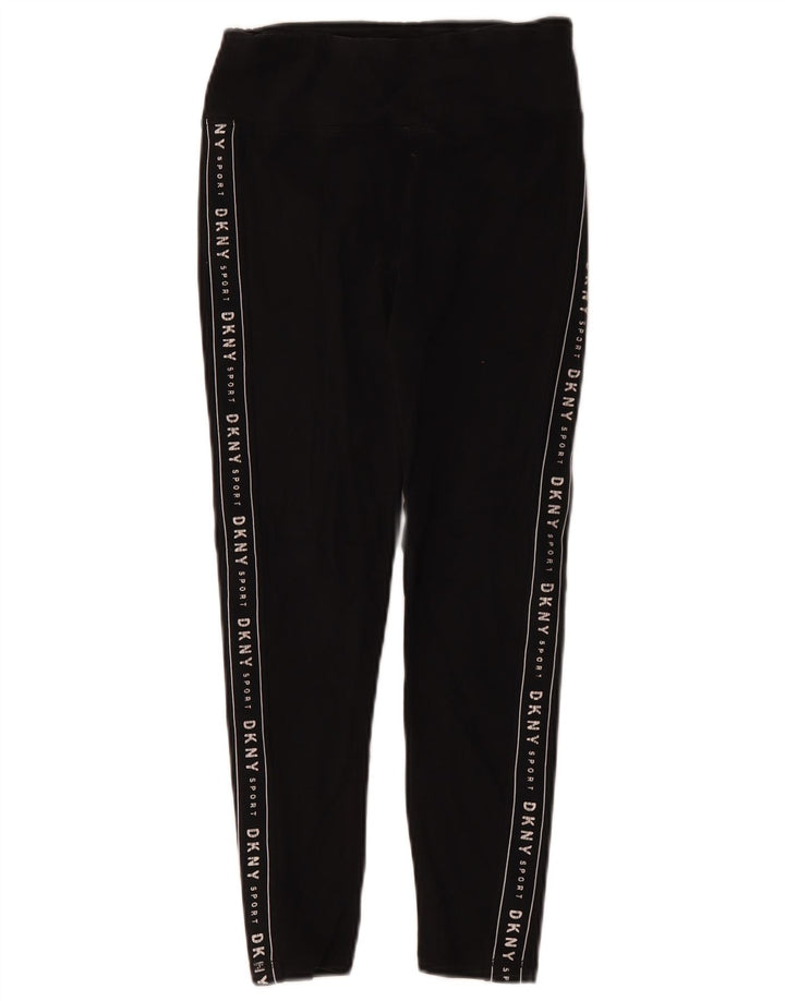 Dkny Womens Crop Graphic Leggings UK 8 Small Schwarze Baumwolle