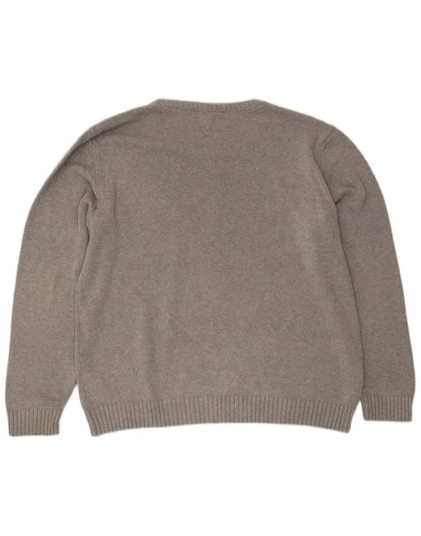 Guess Herren-Pullover mit grafischem U-Boot-Ausschnitt, 2XL, graue Baumwolle