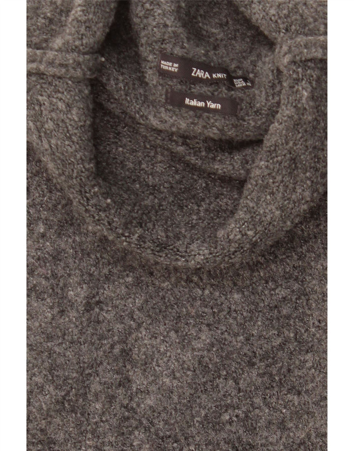 ZARA Damen-Pullover mit 3/4-Ärmeln, übergroßer Rollkragenpullover, Gr. 10, Größe S, Grau