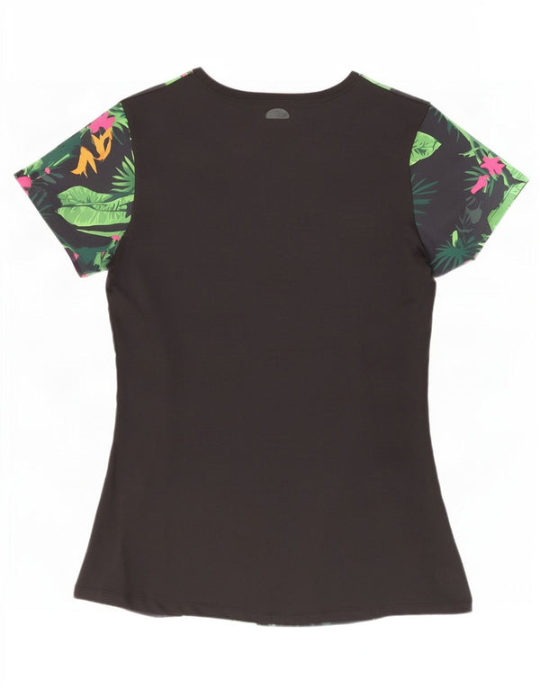 Ellesse Womens Graphic T-Shirt Top UK 12 Medium Black Floral Polyester
