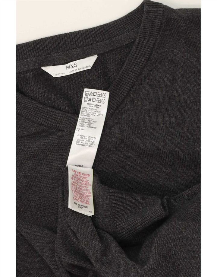 Marks & Spencer Jungen-Pullover mit V-Ausschnitt, 15–16 Jahre, graue Baumwolle