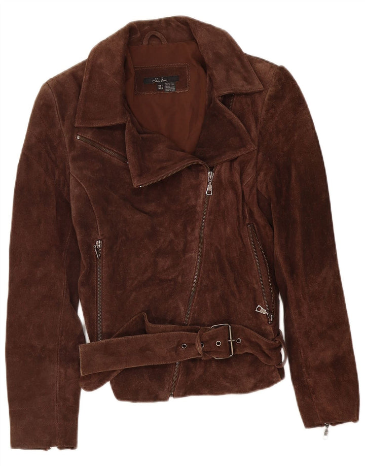 Zara Damen Wildleder Bikerjacke UK 14 Großes braunes Leder